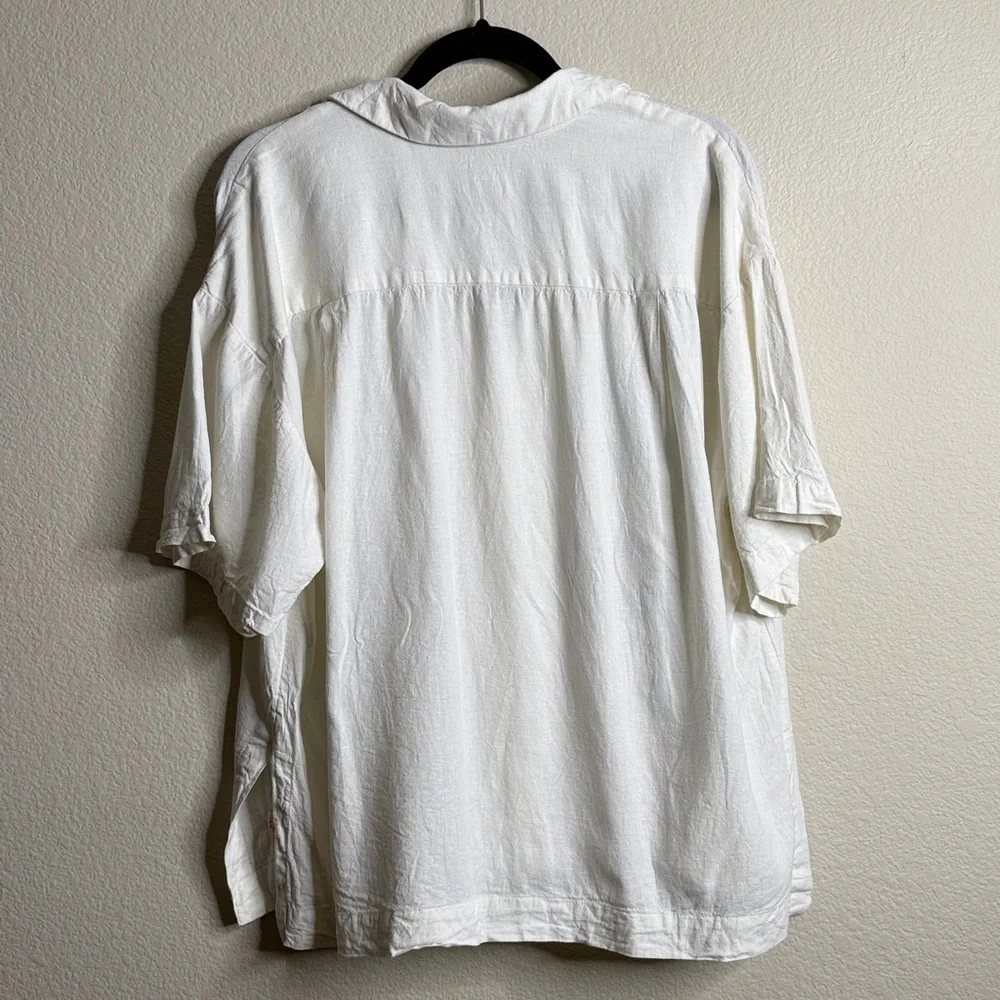 Anthropologie Celandine linen embroidered short sleeve button down medium